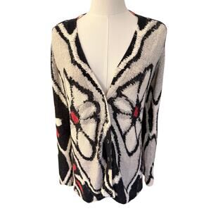 Anthropologie Field Flower Cardigan Black / Red M Kaleidoscope Daisy Cardigan